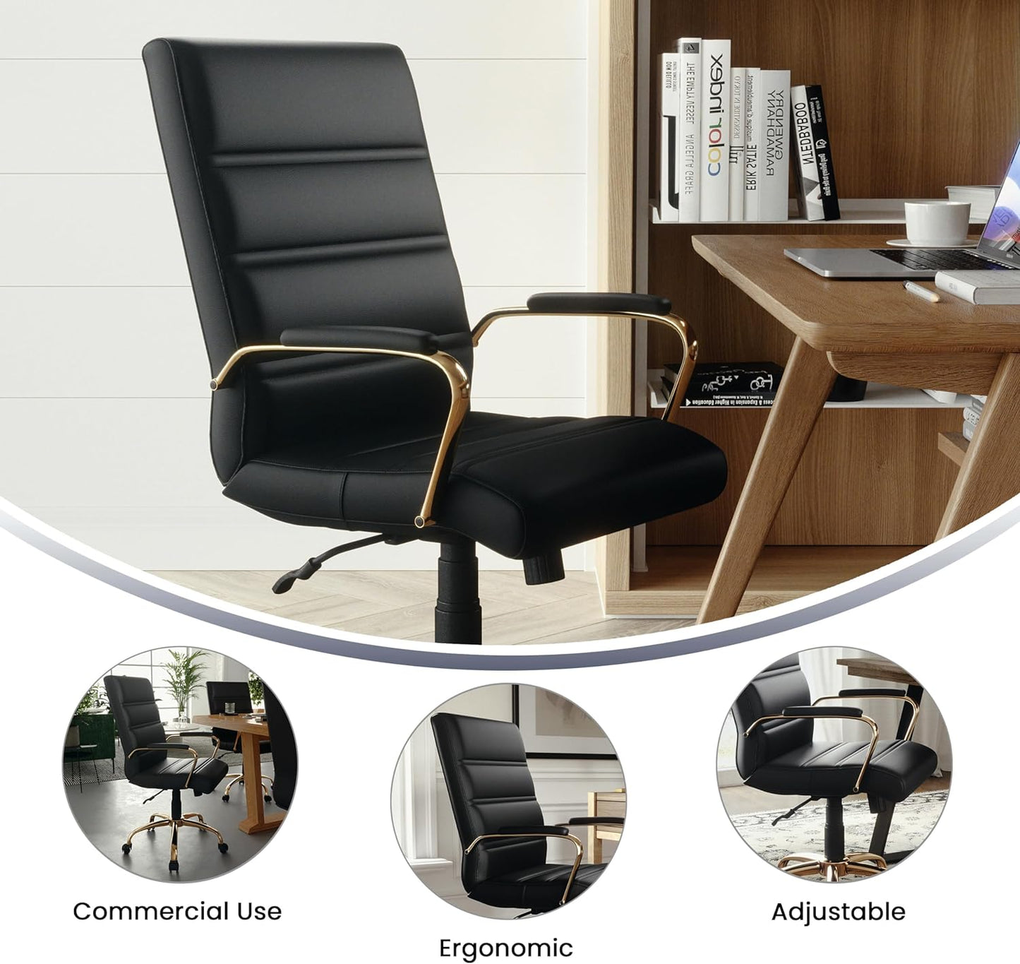 Flash Furniture Executive Office Chair, Ergonomic Contoured And Height Adjustable Leather Seat, Chrome Arms Tilt Lock Lever, White