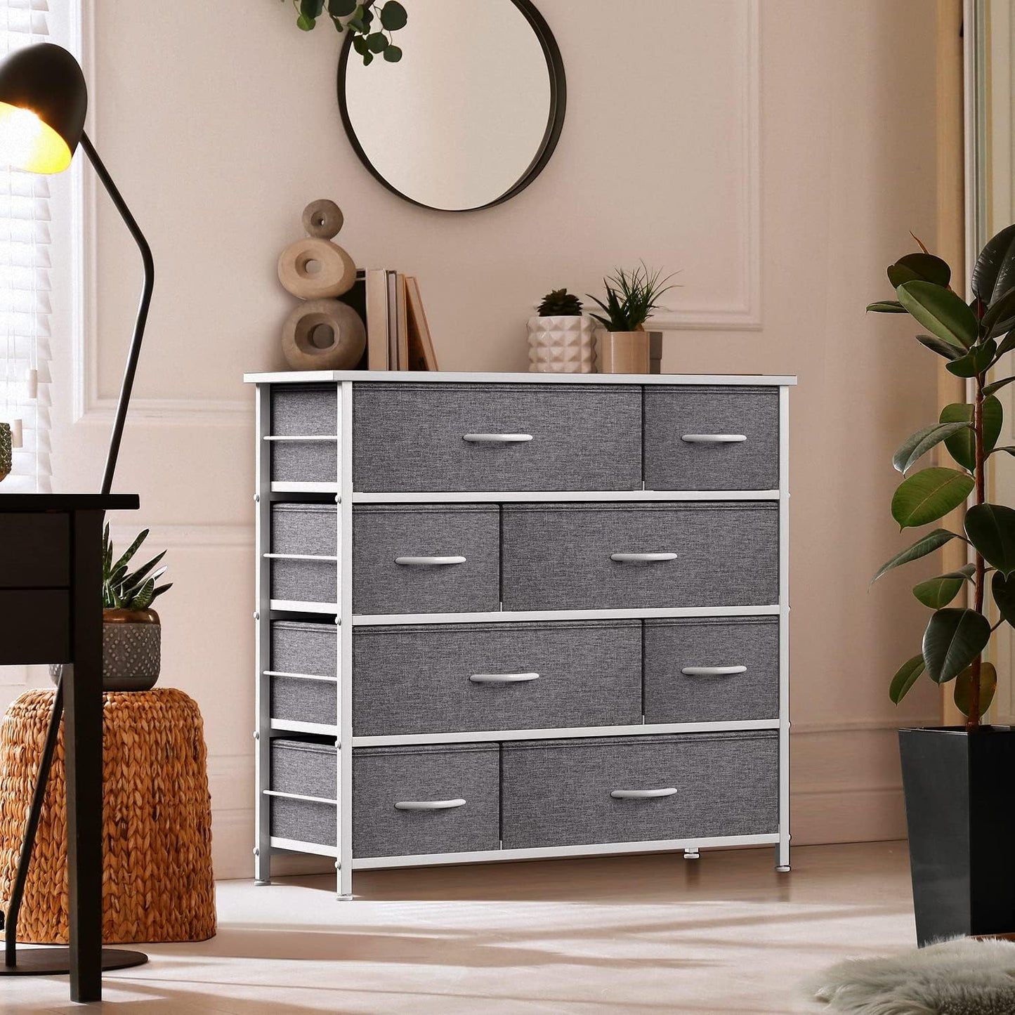 Sorbus Dresser for Bedroom with 8 Drawers - Tall Chest Storage Tower Unit, for Closet, Hallway, Nursery, Entryway Furniture Organization - Steel Frame, Wood Top Easy Pull Bins (Dark Grey)