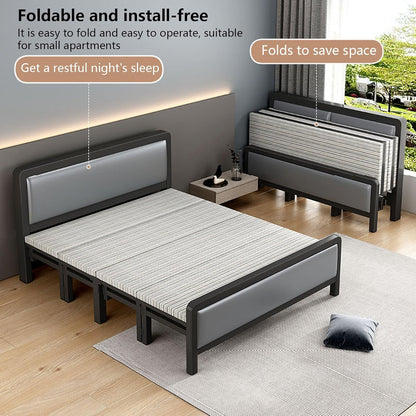 Folding bed installation-free,plank bed, Portable Foldable Beds Strong Sturdy Frame,lunch break bed, simple bed, iron bed,Home and Office economy bed【90x193cm】