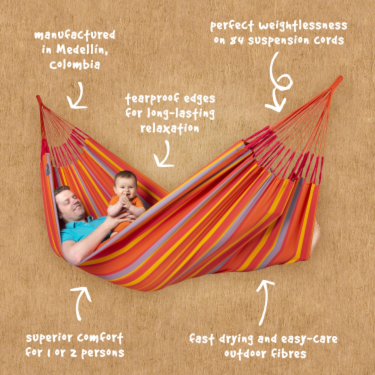 LA SIESTA Brisa classic swing hammock, double (160 cm width), hanging bed suitable for outdoor