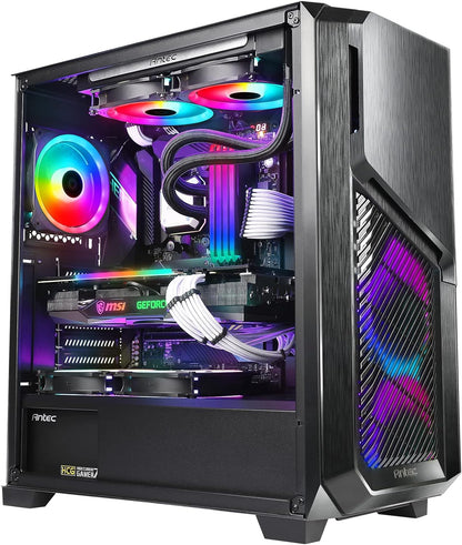 Antec Dark Phantom Dp502 Flux, Mid Tower Atx Gaming Case, Tempered Glass Side Panel, Swing Open Front Panel & Led Strips, F-Lux Platform, 3 X 120 Mm Argb, 1 X 120 Mm Reverse & 1 X 120 Mm Fans Included