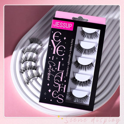 Jessup False Eyelashes Natural Look Fake Eyelashes 5 Pairs Pack Faux Mink Eyelashes 3D Wispy Fluffy Reusable Fake Lashes, FE503