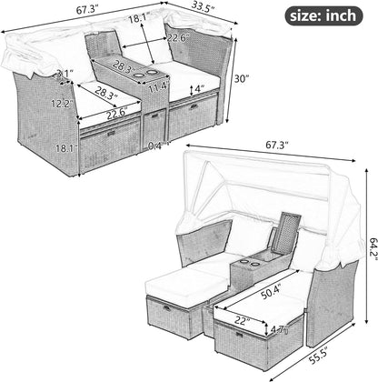 Morhome 5 Pieces Patio Furniture Sets All Weather Wicker Rattan Sectional Sofa Outdoor Conversation with Adustable Backrest, Cushions, Ottomans and Lift Top Coffee Table for Poolside, Garden, Backyard