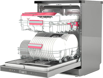 Toshiba 14 Place Settings, 6 Programs Free Standing Dishwasher with Dual Wash Zone, DW14F1(W) White - 1 Year Warranty