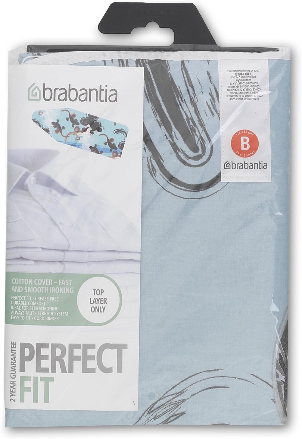 Brabantia 216800 Metallised Silver Ironing Board Cover With 2 Mm Foam, L 110 X W 30 Cm, Size A