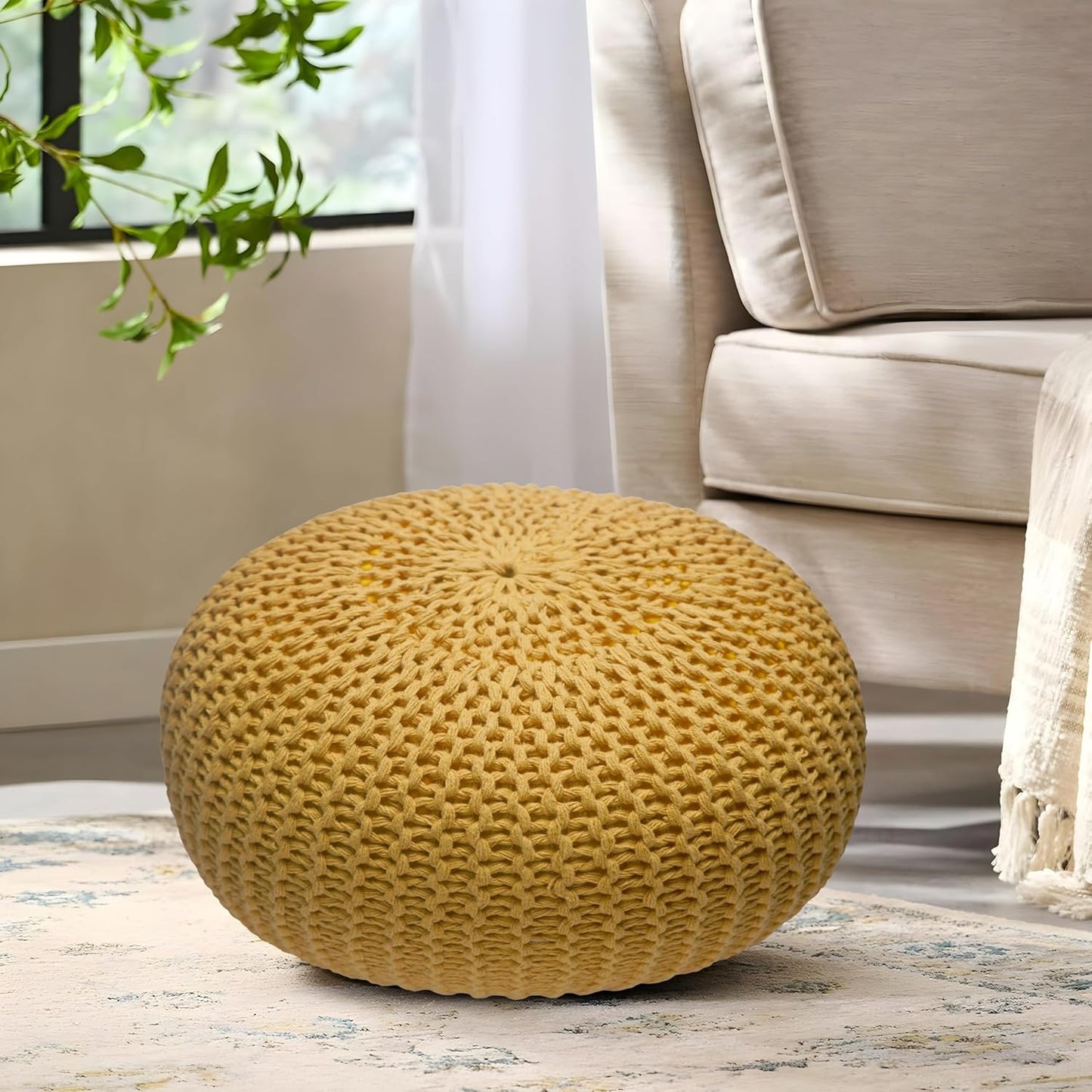 Bedding Craft Pouf,Pouf Ottoman,Pouf Ottoman Foot Rest,Pouf Living Room,Out Door Pouf Ottoman,Hand Knitted Bean Bag Pouf, Chair Foot Rest for Livinghome, 18x18x14_Sage Green