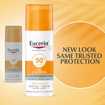 Eucerin Face Sunscreen Oil Control Gel-Cream Dry Touch, High UVA/UVB Protection, SPF 50+, Light Texture Sun Protection, Suitable Under Make-Up, for Oily acne prone skin, 50ml