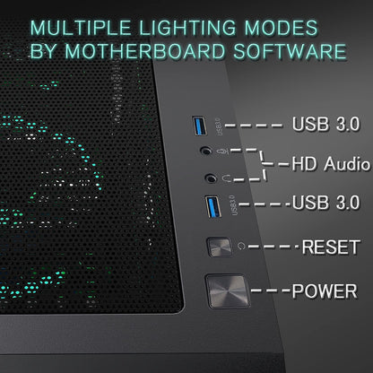 MUSETEX ATX PC Case Pre-Install 6 PWM ARGB Fans, Mid Tower Gaming Case with Opening Tempered Glass Side Panel Door, Mesh Computer Case, TW8