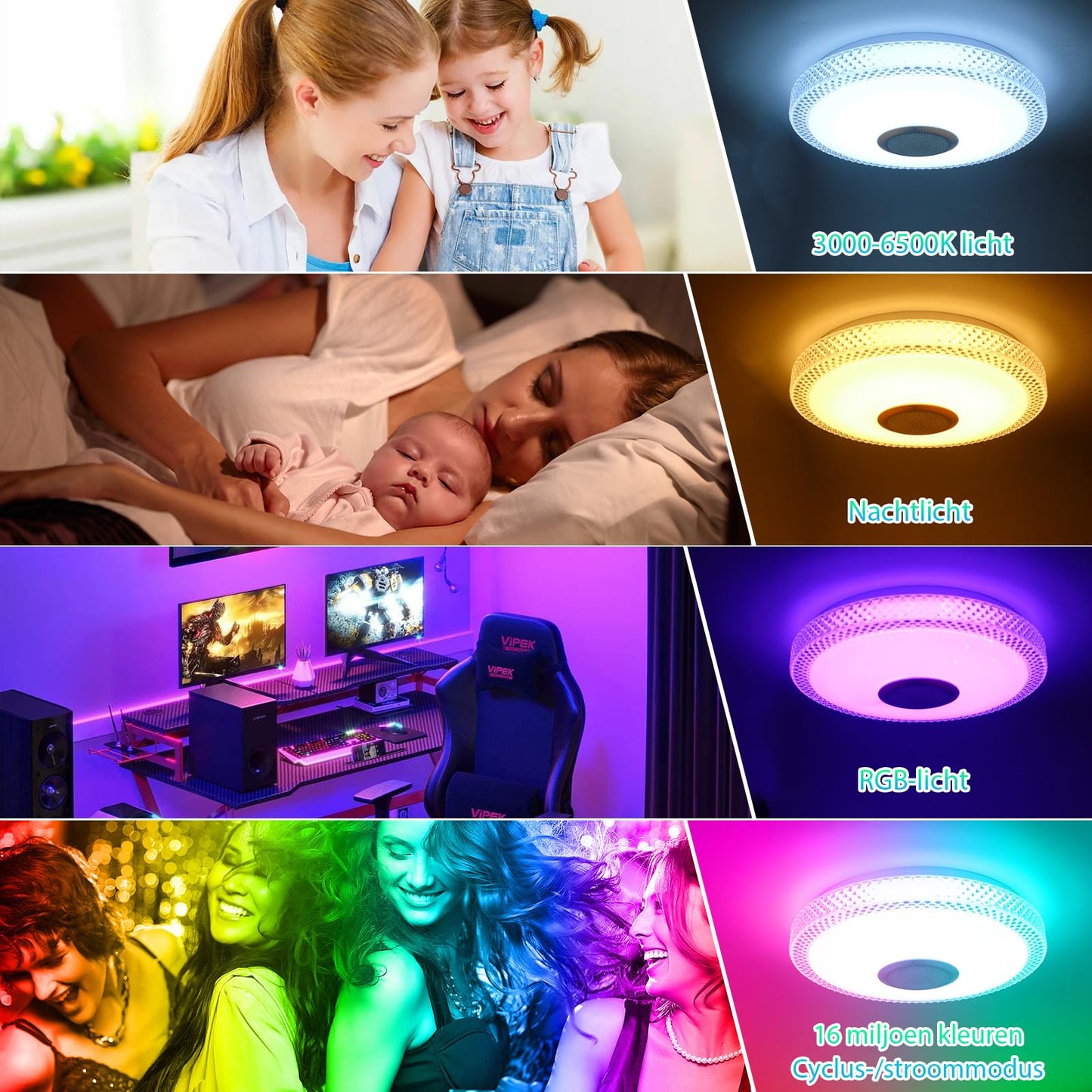 LED Ceiling Light with Remote Control and App, 4000 LM Ceiling Light with Bluetooth Speaker RGB Music Lamp Ceiling Modern Adjustable Colour Changing for Bedroom Living Room Children's Room (B-Square)