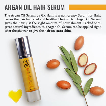 Global Keratin GKHAIR Smoothing Serum (Pack of 1/3.4 fl oz) - 100% Pure Organic Argan Oil | Hydrating Strength Shine Dry Damaged Repair Anti-Frizz Moistures Nourishment