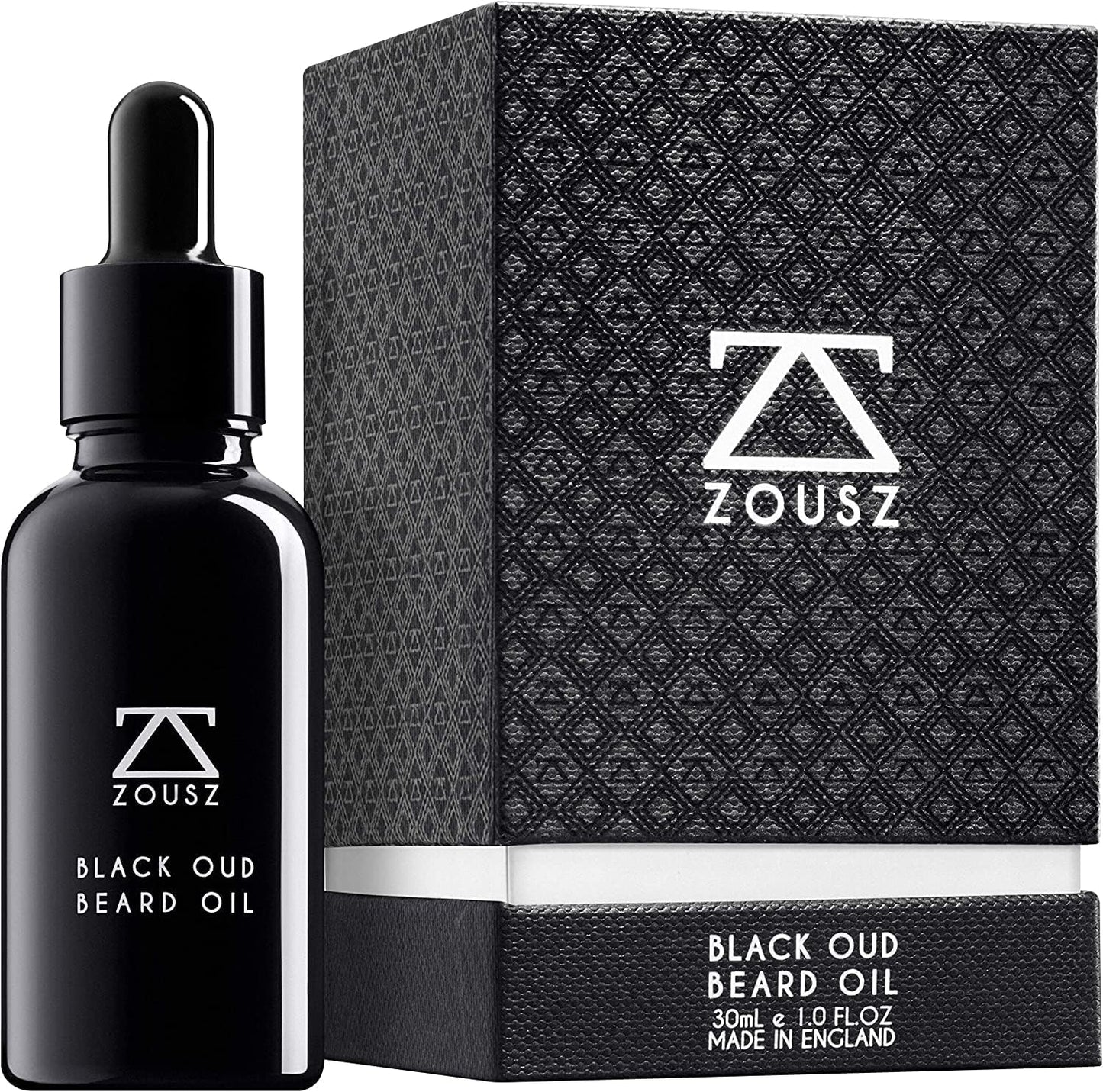 ZOUSZ Beard Oil - Black Oud Wood Scented Grooming Formula with Natural Avocado, Argan, Macadamia Oils - Non-Greasy Facial Hair Softener & Moisturiser for Styling – Vegan-Friendly Gift for Men 50mL