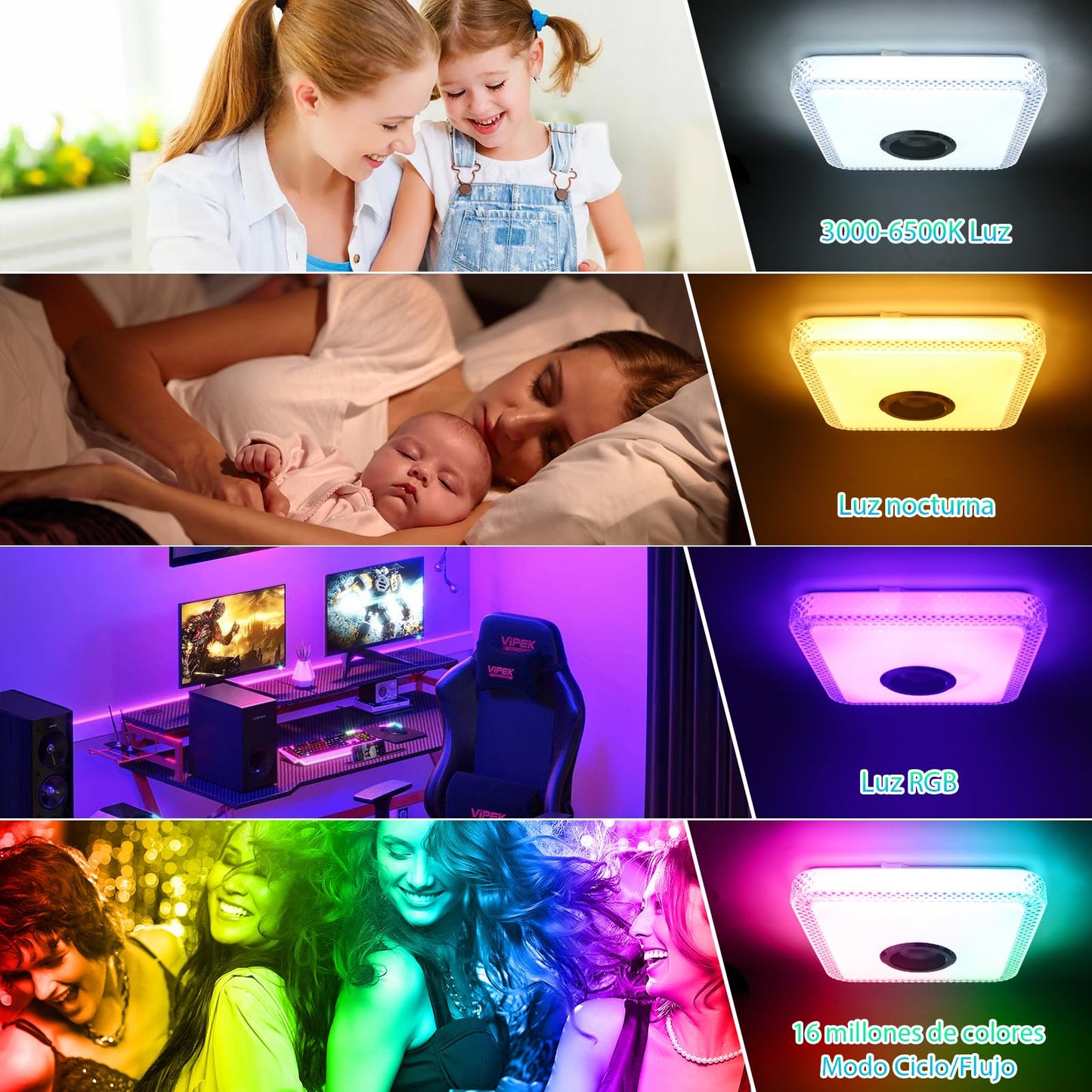 LED Ceiling Light with Remote Control and App, 4000 LM Ceiling Light with Bluetooth Speaker RGB Music Lamp Ceiling Modern Adjustable Colour Changing for Bedroom Living Room Children's Room (B-Square)