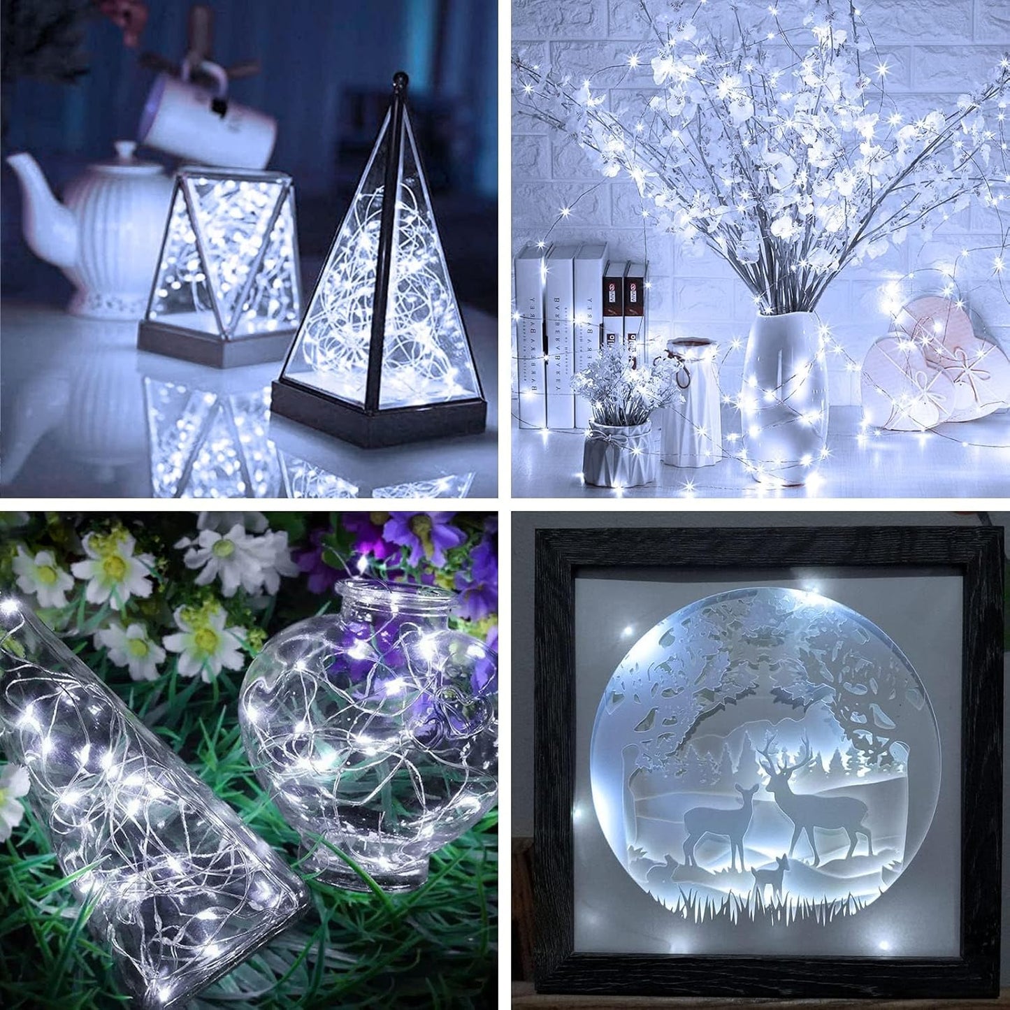 12 Pcs LED White Fairy Lights Battery Operated, 7ft 20LED Mini String Lights, Waterproof Firefly Starry Bottle Lights, Ideal for Mason Jar, DIY Wedding, Party, Bedroom, Patio, Vase Centerpieces Decor