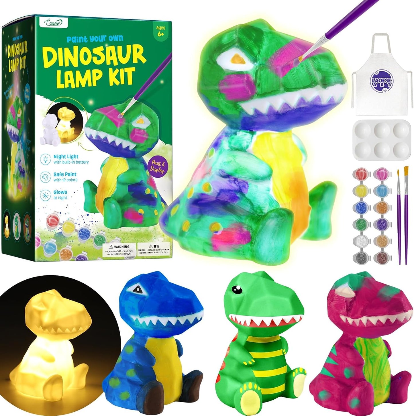 Paint Your Own Dinosaur Lamp Kit, Dinosaur Toys for Boys, Gift for Boy Kids, Arts and Crafts for Kids, Painting kit for Kids 6-12, Birthday Gift Set Boy Girl Ages 3 4 5 6 7 8 9 10 11 12+