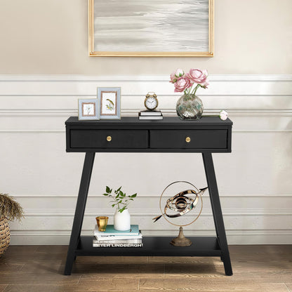 JOINHOM Console Table with Storage for Living Room - Black Narrow Entryway Table with Shelves, Wood Modern Sofa Table for Hallway