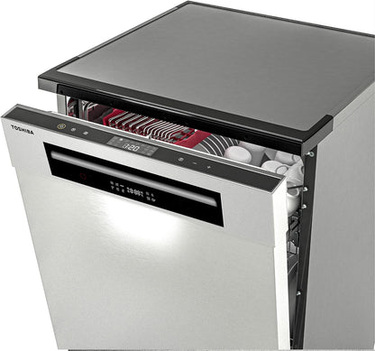 Toshiba 14 Place Settings, 6 Programs Free Standing Dishwasher with Dual Wash Zone, DW14F1(W) White - 1 Year Warranty