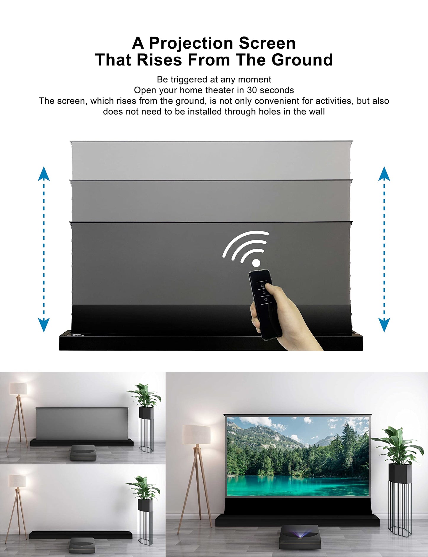 VIVIDSTORM-Projector Screens S PRO 120inch Electric Tension Floor Screen, Portable ALR Movie Theater Compatible Ultra Short Focus Laser Projector,VSDSTUST120H