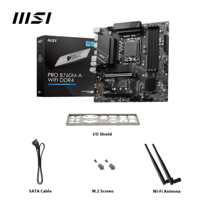 MSI PRO B760-P WIFI DDR4 Motherboard, ATX - Supports Intel 12th & 13th Gen Core Processors, LGA 1700 - DDR4 Memory Boost 5333+MHz/OC, PCIe 4.0 x16 Slots, M.2 Gen4 Slots, 2.5G LAN, Wi-Fi 6E