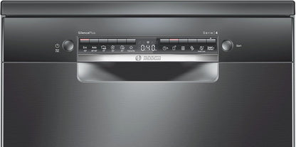 Bosch Series 4, Free-Standing Dishwasher 60 cm, 14 place settings, Home Connect enabled via WLAN,1 Year Manufacturing Warranty, SMS4HMC65M Black inox