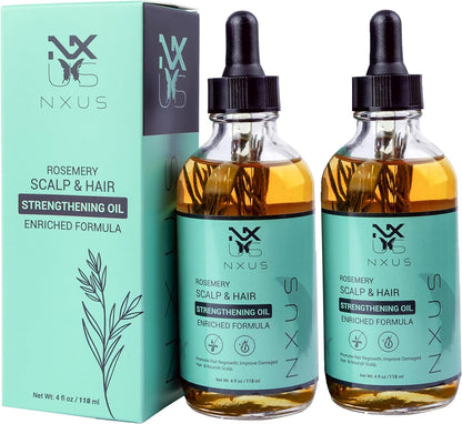 NXUS 118ml Large Rosemary Oil For Hair Growth With Scalp Massager & Derma Roller (0.25mm) To Stop Hair Fall & Receding Hair Line Scalp & Hair Strengthening Oil 100%Organic & Natural Hair Growth Serum