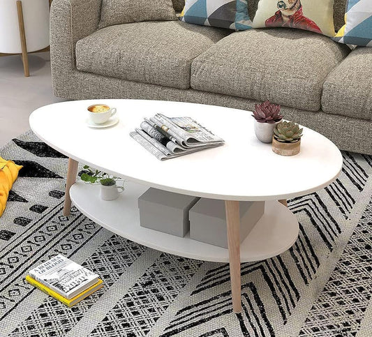 BOBBYQ Double-Layer Circular Wooden Coffee Table, Simple Modern Household Small Tea Table, Open Shelf, Simple Tea Table, Small Nordic Table (90 * 50 * 42, White)