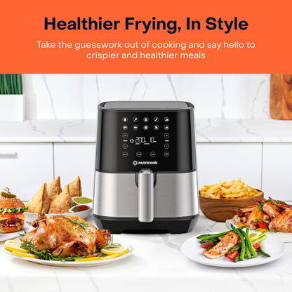 Nutricook Air Fryer Duo 2 by Caliber Brands, 8.5L Independently Controlled Dual Baskets, Air Fry, Bake, Roast, Broil, Reheat & Dehydrate, 6 Presets, AFD185, Black, 2400 Watts, 2 Year Warranty