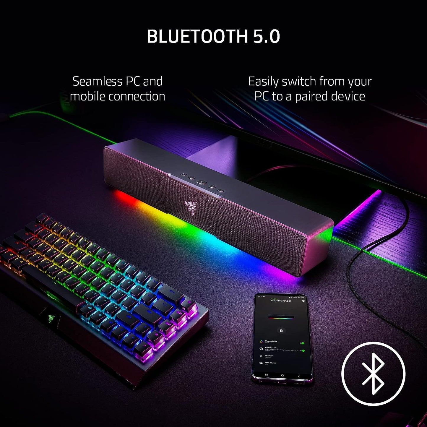 Razer Leviathan V2 X: PC Soundbar with Full-Range Drivers - Compact Design - Chroma RGB - USB Type C Power and Audio Delivery - Bluetooth 5.0 - for PC,-Laptop, Smartphones, Tablets & Nintendo Switch