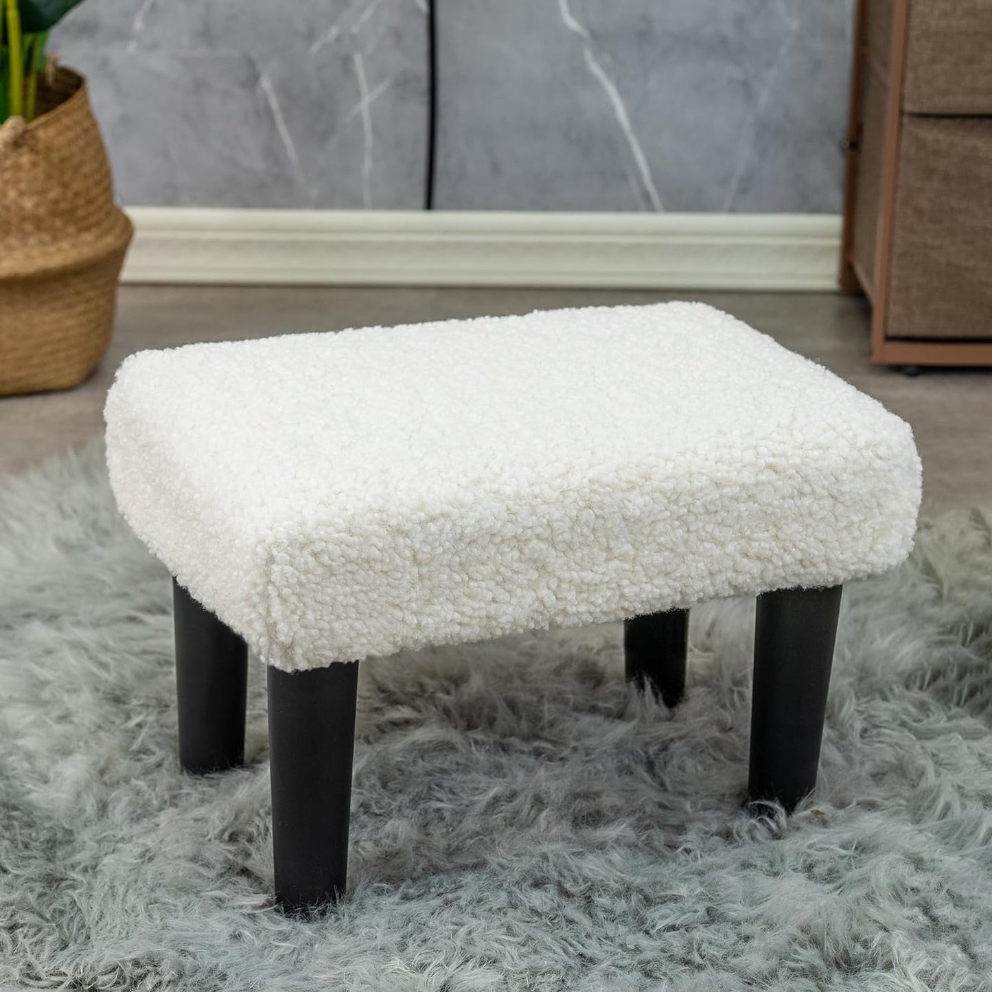 CAROLMADE 15” Small Ottoman Stools, Foot Stool for Under Deskrest for Office, Living Room (Soft-White)