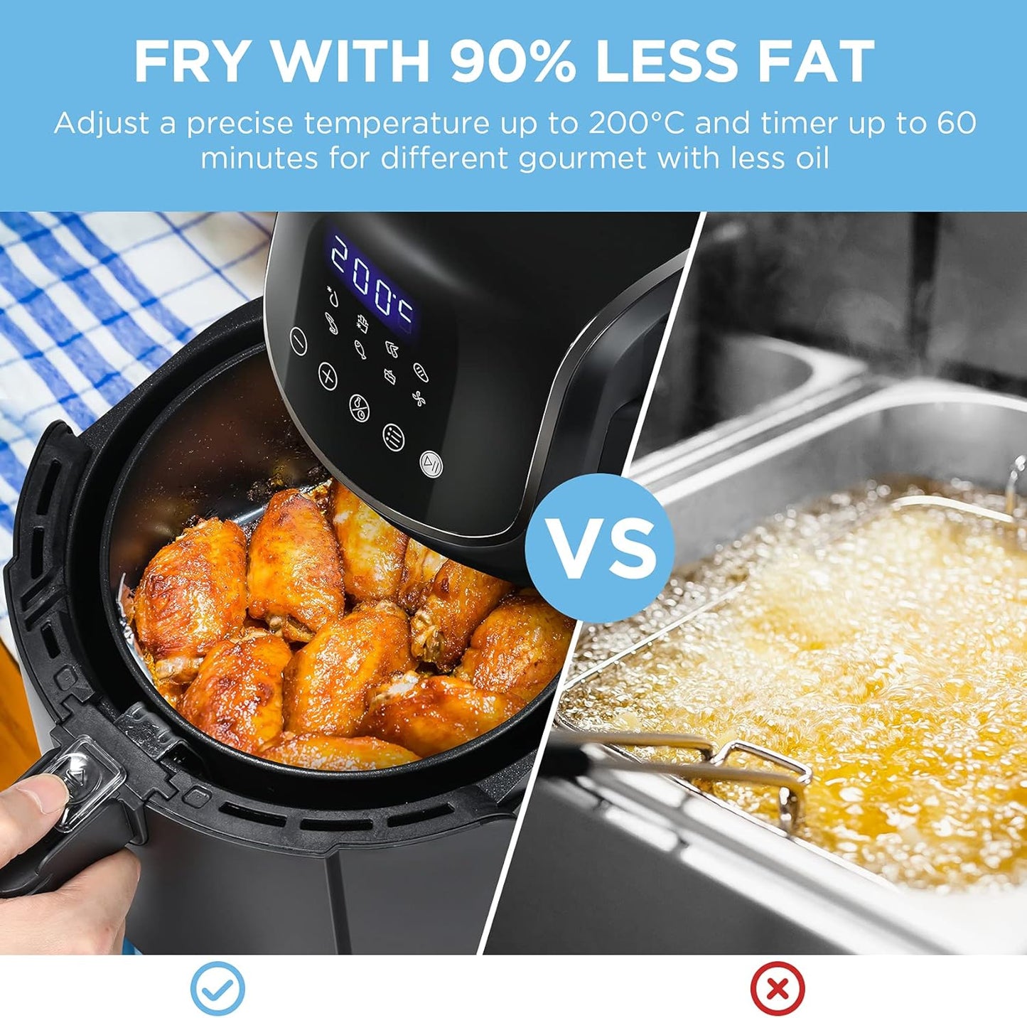 Midea 4.7L XL Digital Air Fryer 1500W with Dual Cyclone Rapid Hot Technology for Frying, Grilling, Broiling, Roasting, Baking, Toasting, Timer up to 60 minutes Temperature Control up to 200°C-MFCN40D2