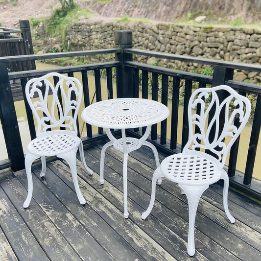 KAI LI Patio Bistro Sets 3 Piece cast Aluminum Patio Furniture Outdoor Garden Metal Rust Proof Tables and Chairs White bisrto Set (Big Tulip-White)