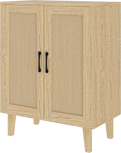 Panana Buffet Cabinet Sideboard with Rattan Decorated Doors Kitchen Storage Cupboard Accent Cabinet (White)