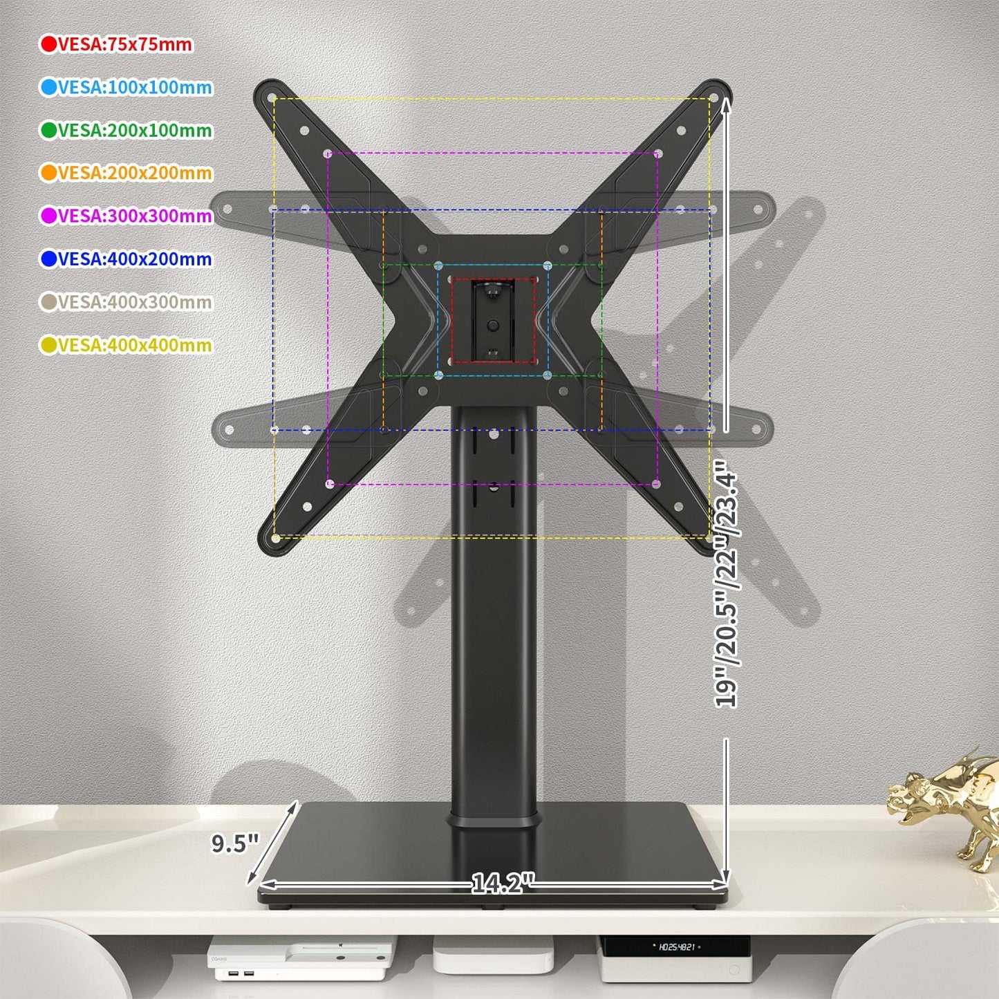 Hemudu Universal Swivel TV Stand/Base Table Top TV Stand for 21 to 55 inch TVs with 90 Degree Swivel, 4 Level Height Adjustable, Heavy Duty Tempered Glass Base, Holds up to 45kgs, HT02B-002