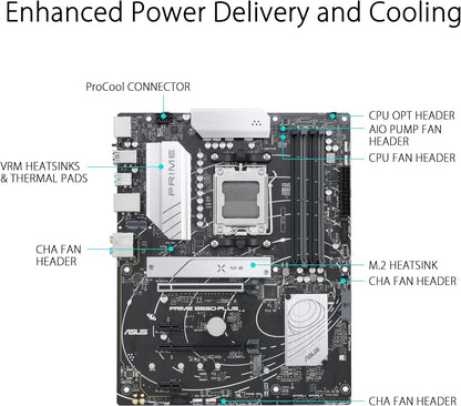 ASUS Prime B650-PLUS AMD B650 (Ryzen 7000) ATX Motherboard, DDR5, PCIe 5.0 M.2,2.5Gb Ethernet, DisplayPort, HDMI, USB 3.2 Gen 2 Type-C, Front USB 3.2 Gen 1 Type-C, BIOS Flashback, USB4 Support - Black