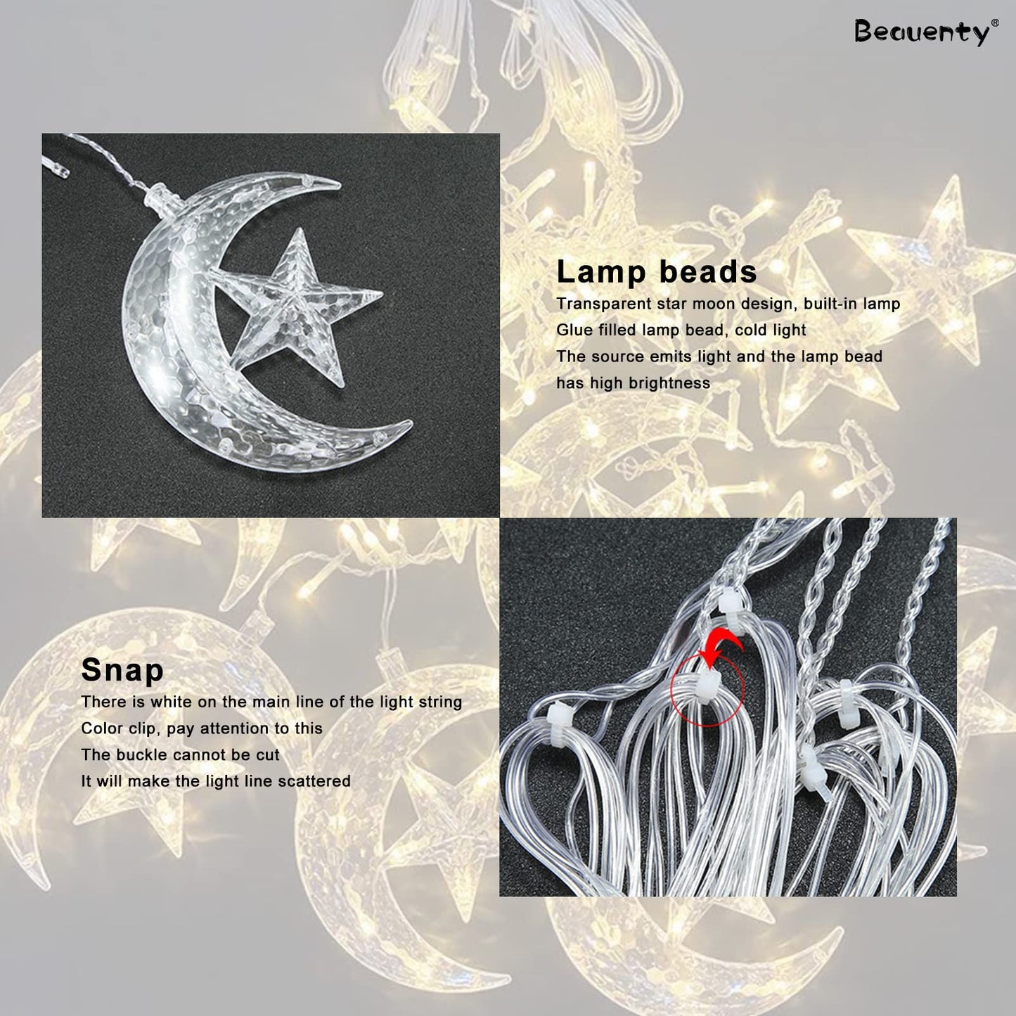 Beauenty Window Curtain String Light 300 LED 8 Modes USB Powered Waterproof Fairy String Lights Wedding Party Ramadan Home Garden Bedroom Outdoor Indoor Wall Christmas Decorations (Warm White)