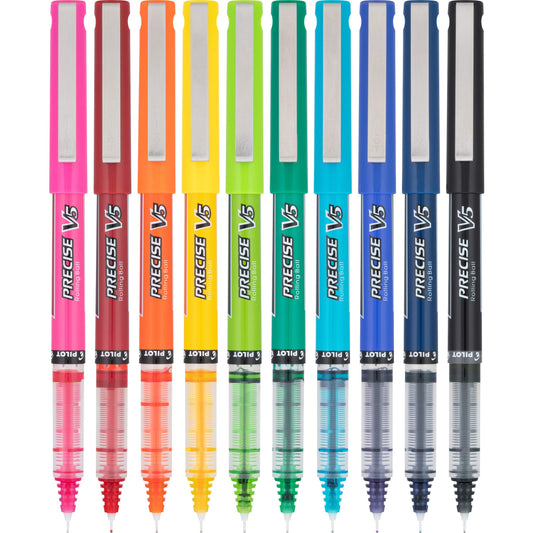 Pilot Precise V5 Stick Liquid Ink Rolling Ball Stick Pens, Extra Fine Point (0.5mm) Assorted Ink Colors, 10-Pack (12562)