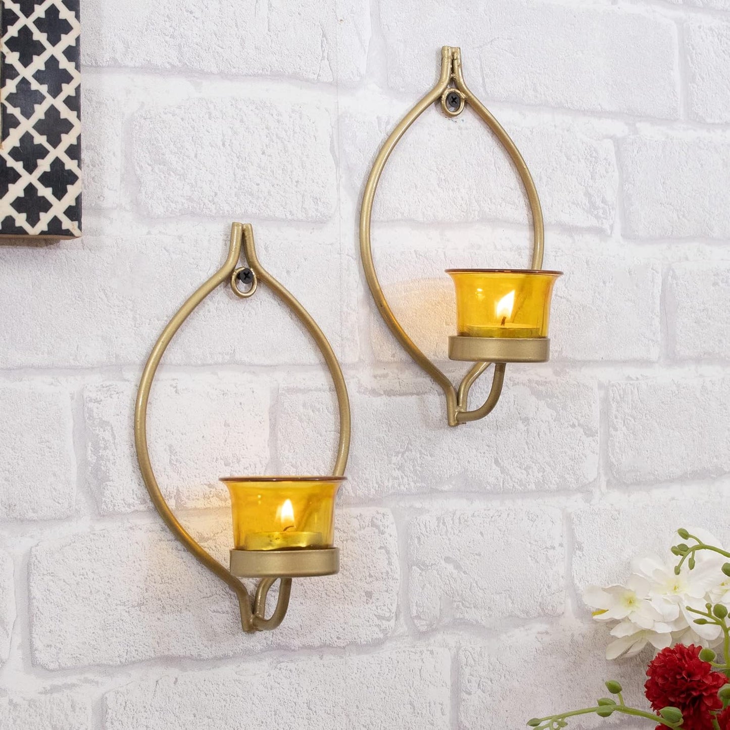 Homesake Wall Light Metal Tea Light Candles Holder | Fragrance Candles for Living Room and Bedroom Decoration | Home Decor Items - Pack of 3