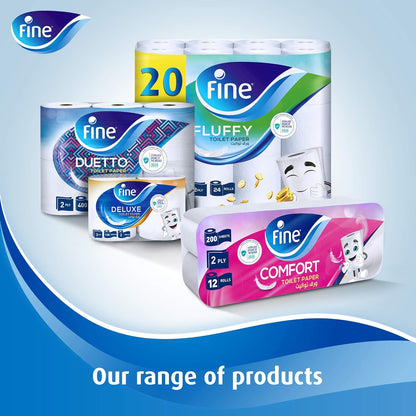 Fine Deluxe Toilet Paper 3 Ply, 24 Rolls x 140 Sheets, Highly Absorbent , Premium Feel Softness Bathroom Tissue Roll, Sterilized for Germ Protection, Maximum Tissue Thickness