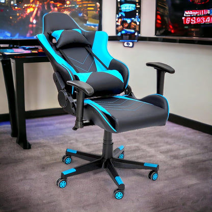 SBF Gaming Chair with 3D Adjustable Armrest, High Back PU Leather Office Desk Chair, Adjustable Height, Headrest and backrest, Swivel Video Game Chair, Ergonomic Computer Gaming Chair (V Blue Black)