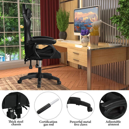 SKY-TOUCH Gaming Chair，Adjustable Computer Chair Pc Office Pu Leather High Back, Ergonomic design Lumbar Support,Comfortable Armrest Headrest，Black