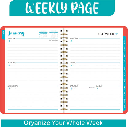 KSNOW 2024 Weekly and Monthly Planner, Runs from January 2024 to December 2024, Life Planner to Hit Your Goals & Live Happier, 12 Months Yearly Agenda Productivity for Women & Men, A5 (Blue)