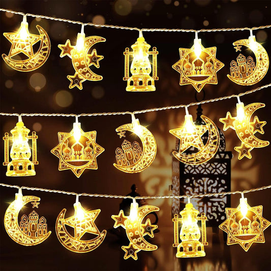 Tiokkss Ramadan Decorations Lights 8 Modes 30 LED 16 Ft Moon Star, Battery Operated Ramadan Decorations for Home, Ramadan Decorative Lights (Warm White)