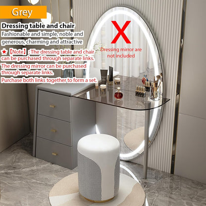 Generic Dressing table with 3 drawers, makeup mirror with LED lighting, Integrated floor-to-ceiling mirror-Grey-120 * 40cm【Dressing table + benches】