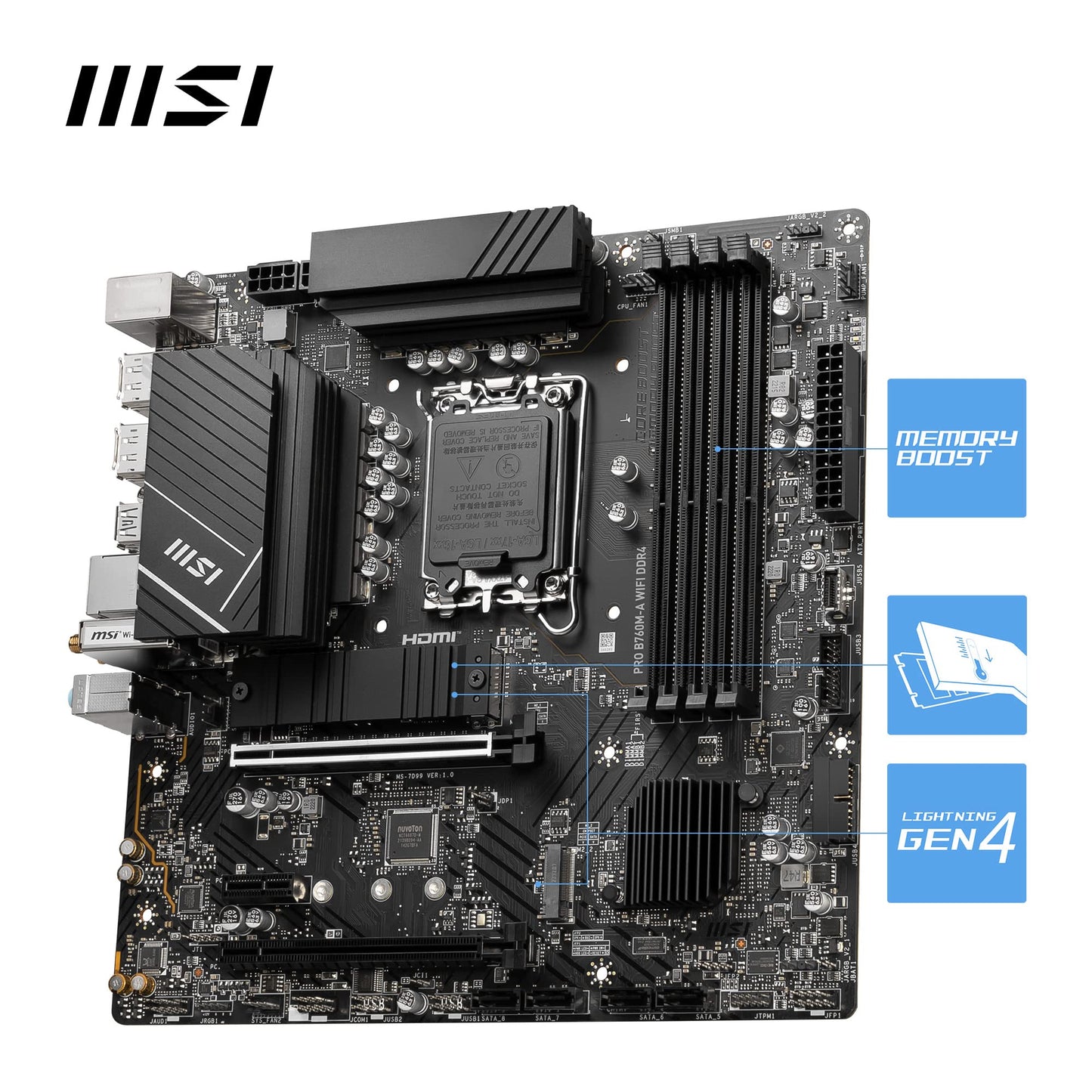 MSI PRO B760-P WIFI DDR4 Motherboard, ATX - Supports Intel 12th & 13th Gen Core Processors, LGA 1700 - DDR4 Memory Boost 5333+MHz/OC, PCIe 4.0 x16 Slots, M.2 Gen4 Slots, 2.5G LAN, Wi-Fi 6E