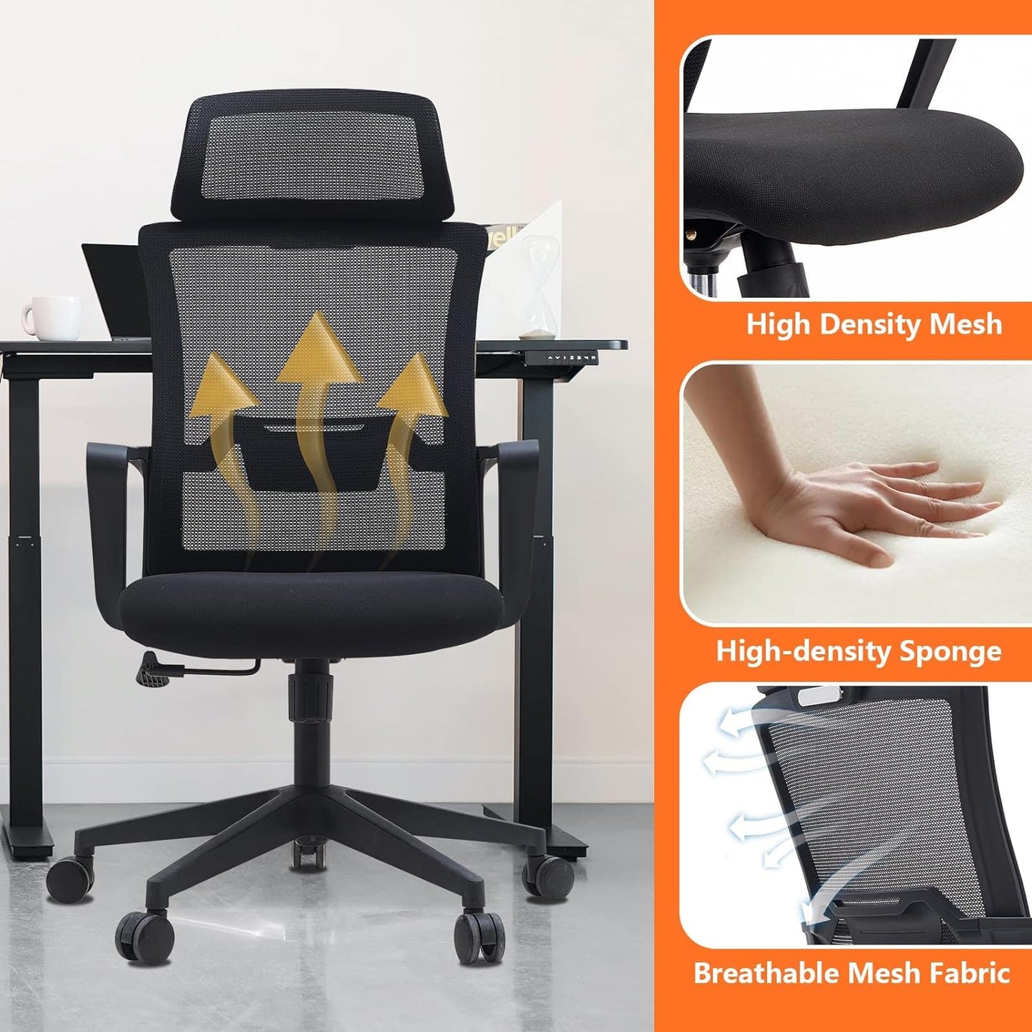 Kano.cn Desk Chair Office Chair for Home Height Adjustable Mid Back Mesh Computer Chair with Lumbar Support Mesh Swivel Computer Office Ergonomic Executive Chair