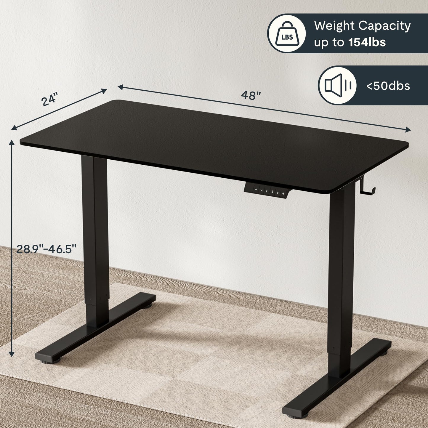 Flexispot 55 X 28 Inches Electric Stand Up Metal Desk Workstation, Whole Piece Desk Board Home Office Computer Standing Table Height Adjustable Desk Black Frame and 55 Black Top