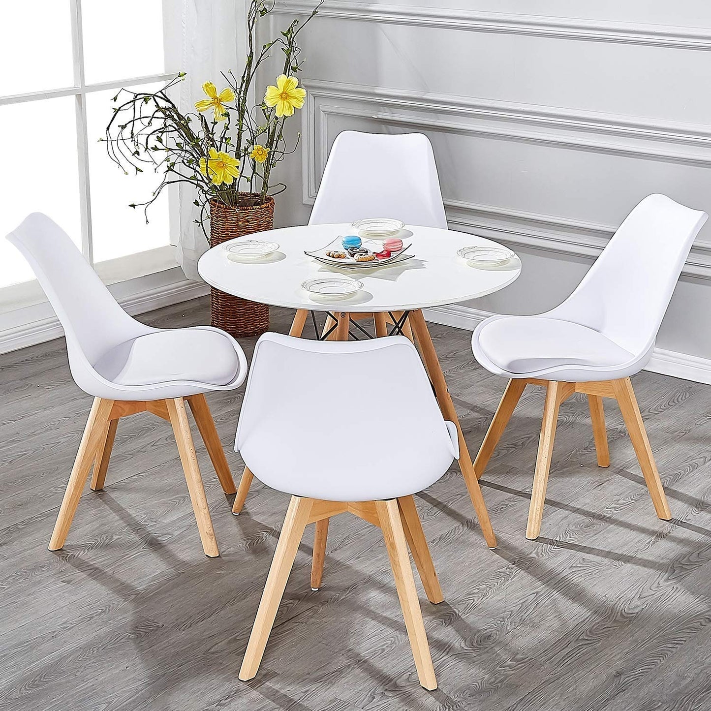 Mahmayi Dining Chairs Set of 1, Modern Mid Century Classic Style Molded Plastic Side Dining Chair with Natural Wood Leg, Heavy Duty for Dining Room (Set of 1)