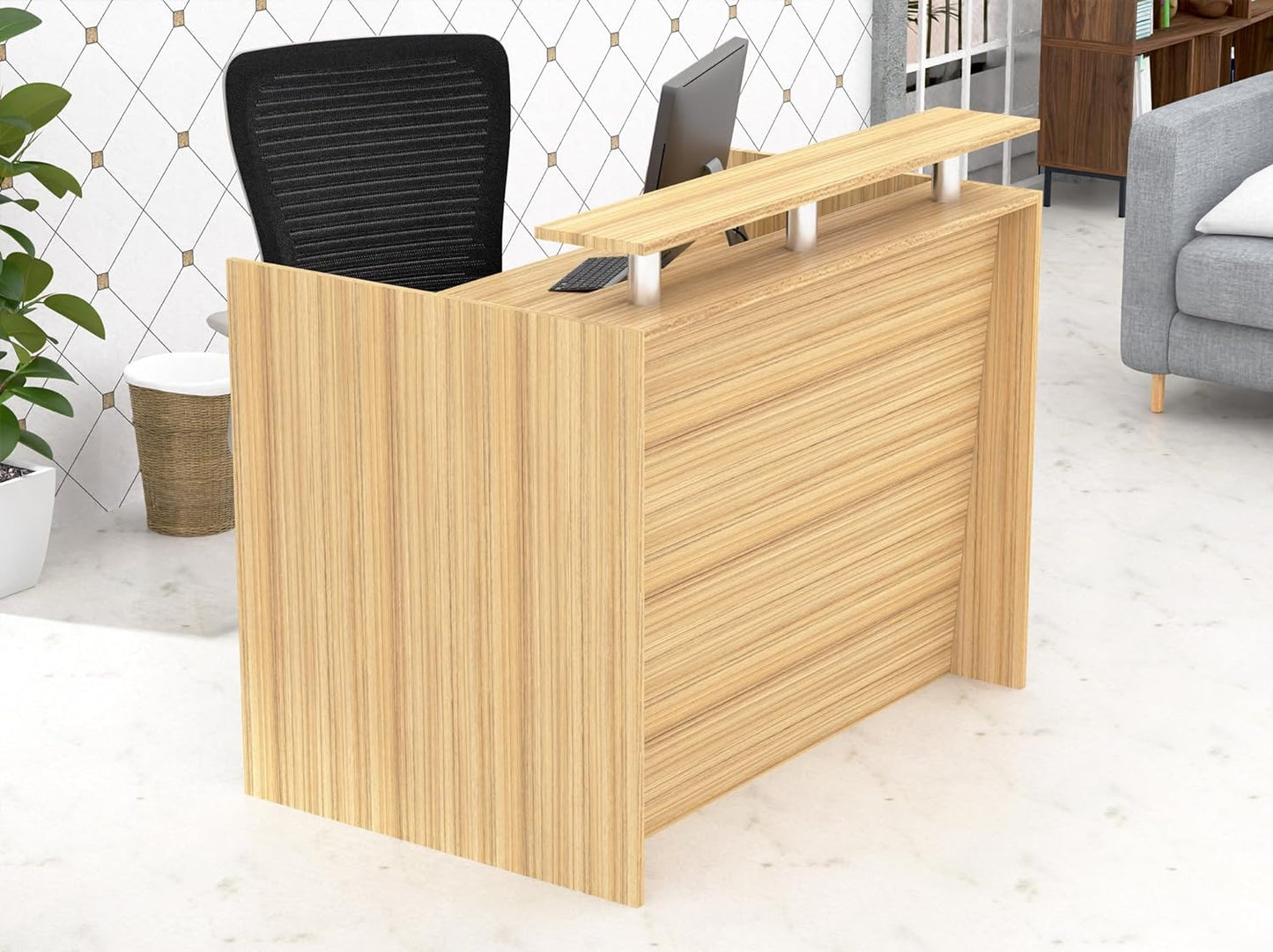 Mahmayi REC-2 Designer Reception Desk For Office Space, Front Office Desk (White-Coco Bolo)