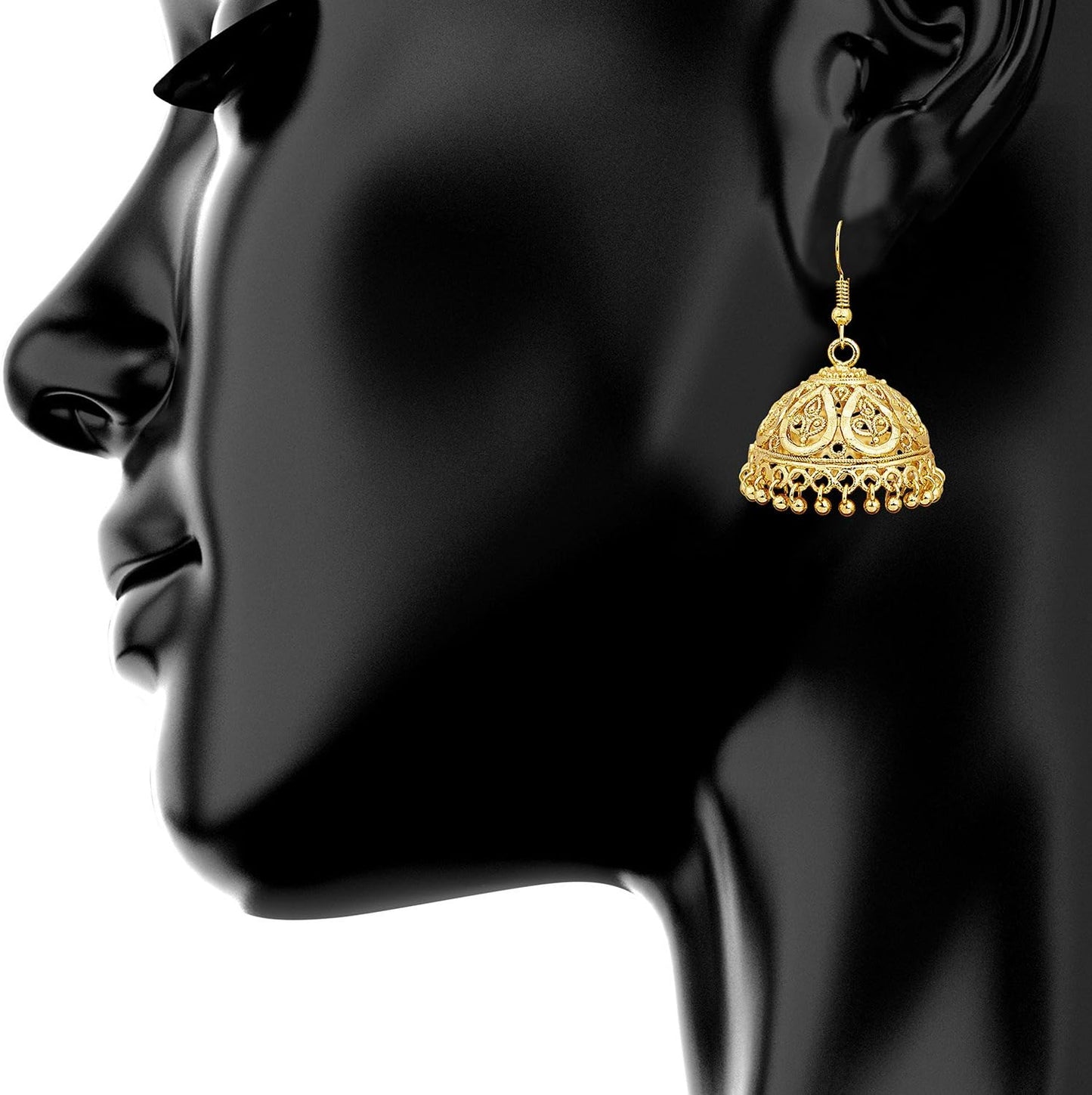 Bodha Gold Plated Traditional Indian Hook Hanging Lightweight Jhumka Earrings (SJ_442), Medium, Brass, crystal