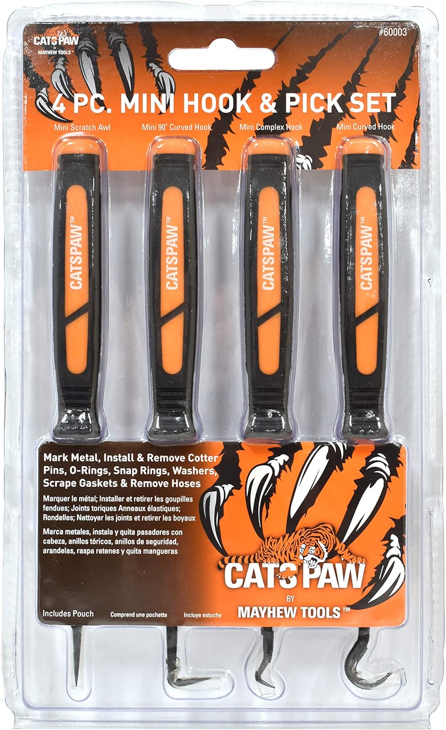 Mayhew Tools 60003 CatsPaw Mini Hook and Pick Set, Chrome-Vanadium, 4-Piece Set