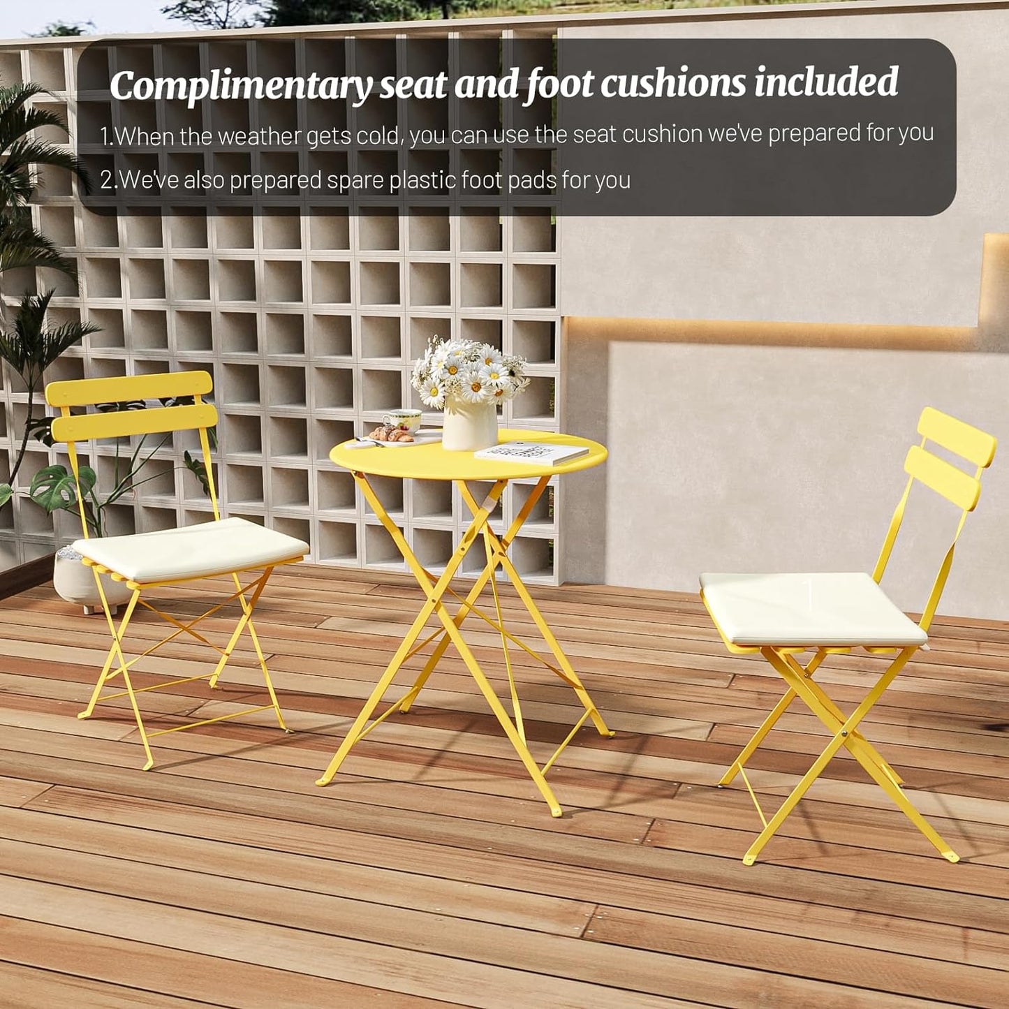 Breezluxe Patio Bistro Set Outdoor Furniture Set Folding Bistro Table and Chairs Conversation Sets for Bistro Balcony Porch Yard Garden(Yellow with Cushion)